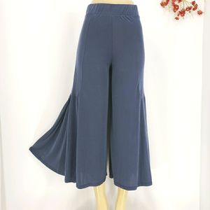 New COA Knit Palazzo Wide Leg Cropped Pants in Steel Blue